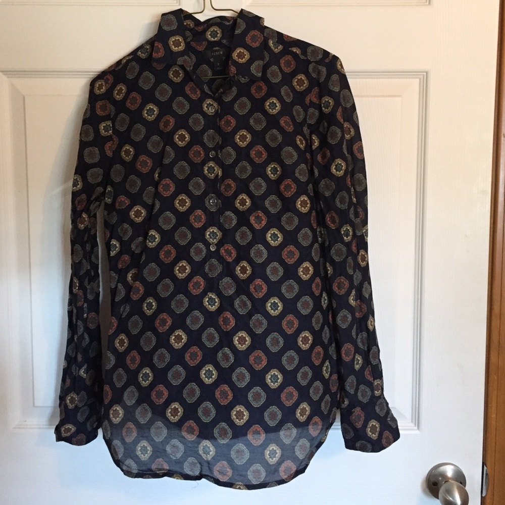 J Crew Silk Blend Popover Blouse Sz 2